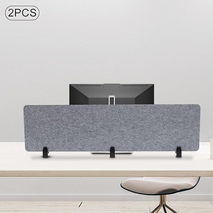 ReFocus Raw Clamp-On Acoustic Desk Divider Mounted Privacy Panel Set – Reduce Noise & Visual Distractions for Office, Study (Castle Gray, 2× Panels (60"×16"))