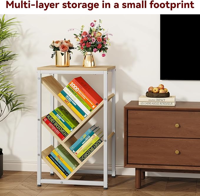 IBUYKE 5 Tier Tree Bookshelf, Small Desktop Bookshelf with Storage Organizer,for Books/CDs/Movies,Desk Display Bookcase for Bedroom Living Room,Natural,TBC003N