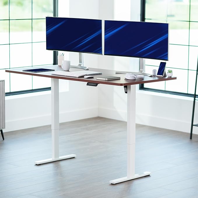 VIVO Electric 71 x 36 in Standing Desk, Memory Height Adjustment, 1B Series, Holds 220 lbs, Dark Walnut Top White Frame, DESK-KIT-1W7D-36