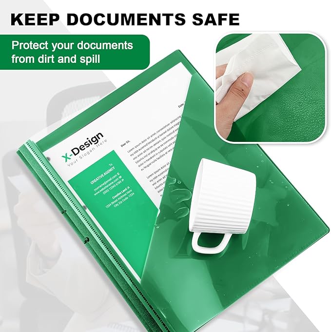 Teling 48 Pcs Clear Front Report Covers with 3 Prongs, Plastic Green Presentation Folders Bulk with 3 Pockets for A4 and Letter Size Paper, 90 Sheet Capacity, Document Covers for School Business