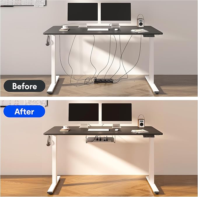 FLEXISPOT EN2 Whole-Piece Standing Desk with Clamp Power Strip, 55 x 28” Electric Stand Up Height Adjustable Desk with Cable Management (Gray Frame + 55" Mahogany Top, 2 Packages)