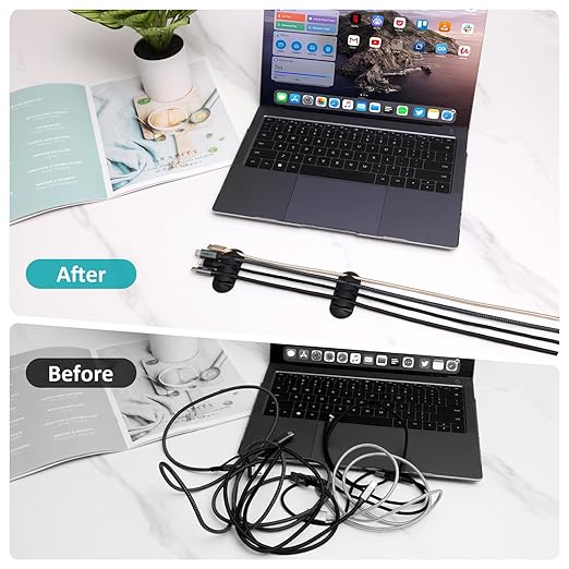 16Pack Black Desk Cable Management,Adjustable Cord Organizer Cable Clips,Cable Organizer for Cords Phone Charger/PC/TV,Ideal Cord Holder for Nightstand/Wall/Desk/Office/Home/Car