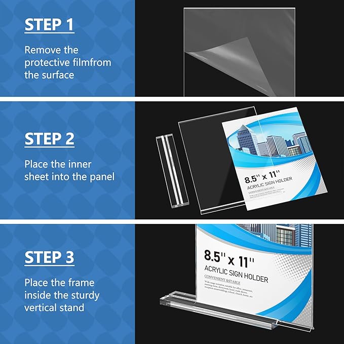 Eocnrhe Acrylic Sign Holder 8.5 x 11 6 Pack, Double-Sided Clear Sign Holder Plastic Stands for Display, Table Sign Stands, T Shape Flyer Holder
