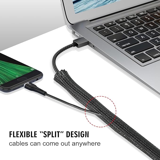 Moxita 10ft - 1/2 inch Cord Protector Cable Sleeve Split Wire Loom Tubing for Power Cord Audio USB Cable, Cord Sleeve Cable Management for TV Computer, Cord Protectors from Pets Chewing, Black