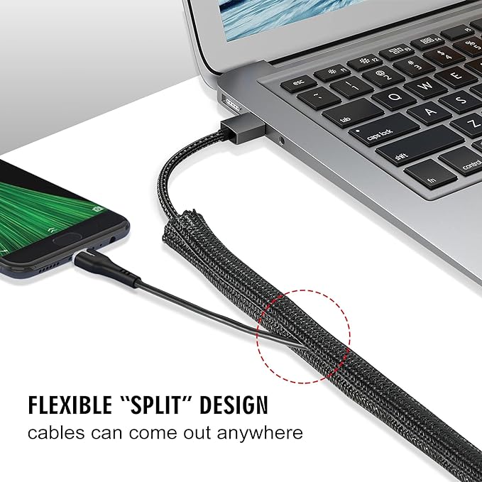 Moxita 25ft - 1/2 inch Cord Protector Cable Sleeve Split Wire Loom Tubing for Power Cord Audio USB Cable, Cord Sleeve Cable Management for TV Computer, Cord Protectors from Pets Chewing, Black