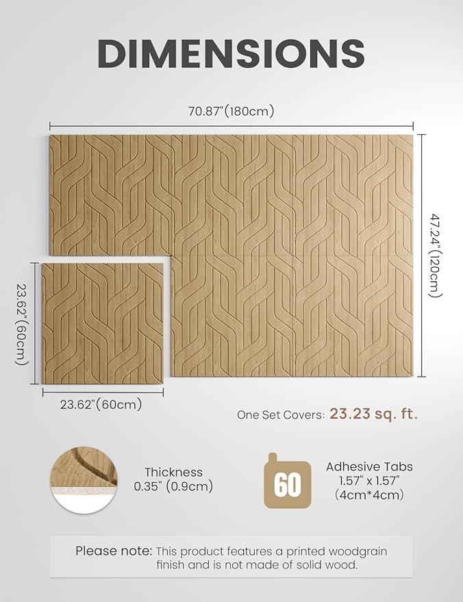 Fluxynara Large Felt Bulletin Board,Cork Board Alternative 70.87'' x 47.24'' Art Acoustical Wall Panels-6 Pack with 60 Adhesive Tabs,for Recording Studio/Home Offices-Natural Oak/Artistic