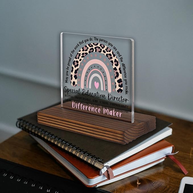 Special Education Director Gift Leopard Rainbow Desk Plaque, Inspirational Office Decor for SPED Leaders, Difference Maker Appreciation Sign PA081