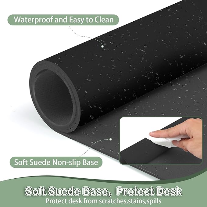 Boutilon Leather Desk Pad Protector,Non-Slip Mouse Pad,Laptop Desk Pad,Office Mouse Mat,Waterproof Leather Desk Blotter,Desk Writing Pad for Office and Home (XXL-Black,47.2"x 17")