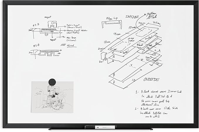 U Brands Magnetic Whiteboard 24" x 36", Black Aluminum Frame Dry Erase Board, Wall Mounted White Board for Office, Classroom, Home, Planning & Organization