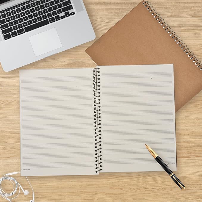 DOMMI Blank Sheet Music Composition Notebook 2 Packs, Manuscript Staff Paper Notebook with 200 Pages 26x19cm, Spiral Bound Music Songwriting Notebook for Songwriters, Musicians, Teachers, Green