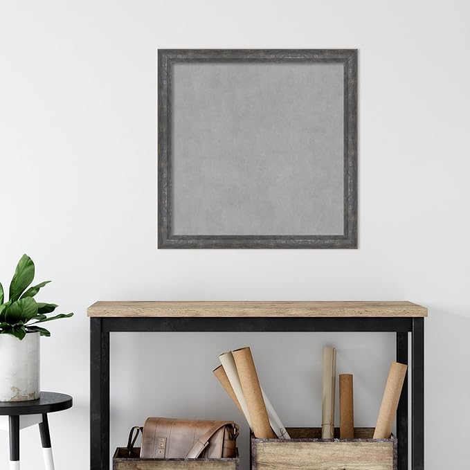 Amanti Art Grey Framed Magnetic Board 27x27 Medium Vision Board for use with Magnets, 100% Metal Sheet to Display Items as Office Decor or for Home Organization in mudroom, Kitchen or Kids Room