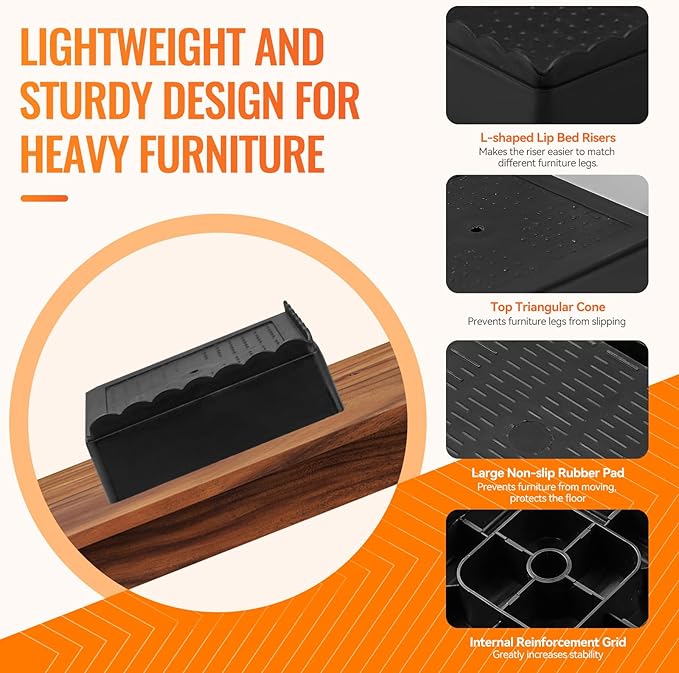 Furniture Risers Heavy Duty Adjustable Bed Risers Blocks Lift 4, 3, 2 inches for Couch, Sofa, Table, Desk, Chair Legs, Refrigerator, Washing Machine Support up to 4000 pounds (Black 4 Pack, 4 inch)