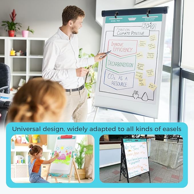 FAHKNS Sticky Easel Pad，Large 25x30 Inch Self-Adhesive Teacher'S Flip Chart Paper, Easel Pad with Dry Erase Surface for Classroom/Office, White, 30 Sheets/Pad, 10Pads/Pack, 300 Sheets