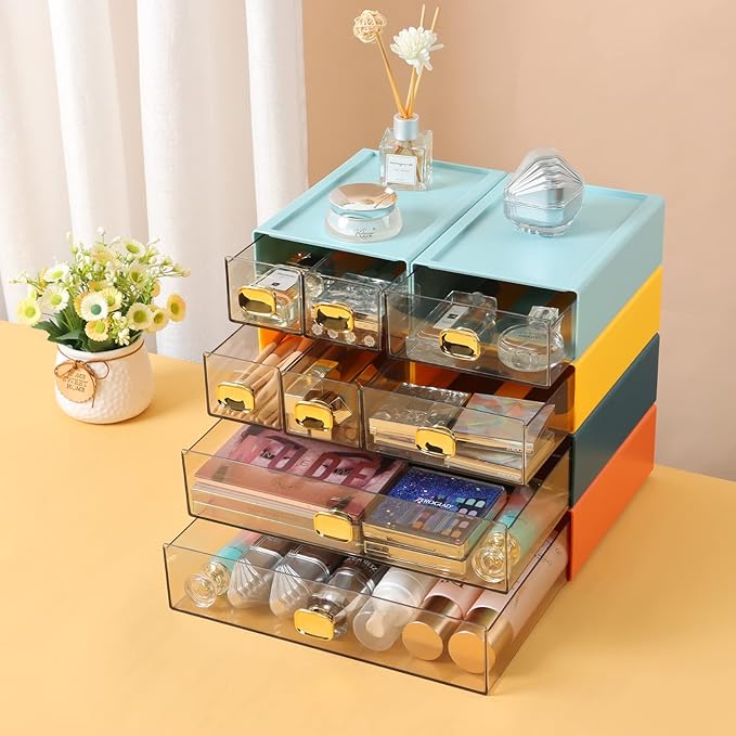 OSteed Spacious Desktop Storage Box, 1 Large Storage Drawer, Stackable Office Desk Drawer Organizer and Accessories, Printer Paper Organizer, Yellow Plastic Drawers for Workspace & Home