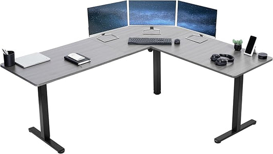 VIVO Electric Corner 75 x 63 inch L-Shaped Standing Desk, Memory Height Adjustment, Dark Gray Top Black Frame, DESK-E3CTG-75