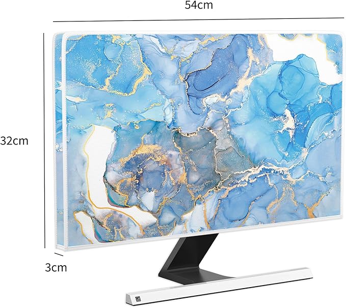 Baocicco Baby Blue Gold Marble Waterproof Computer Monitor Dust Cover 22, 23, 24, 25 Inch Modern Monitor Accessories Laptop TV LCD Fashion Screen Monitor Decoration for Tablet Home Office Computer