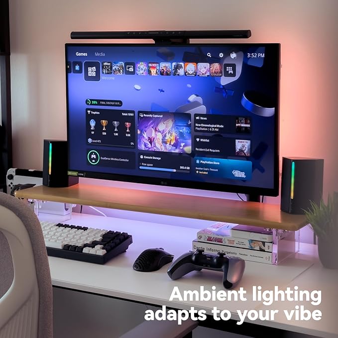 ROCDEER Bamboo Monitor Stand Riser with RGB Lights,31.5 Inches Desktop Shelf with Acrylic Legs Supports for Desk, PC Computer Monitor, Laptops, Printer, Speakers (Natural)