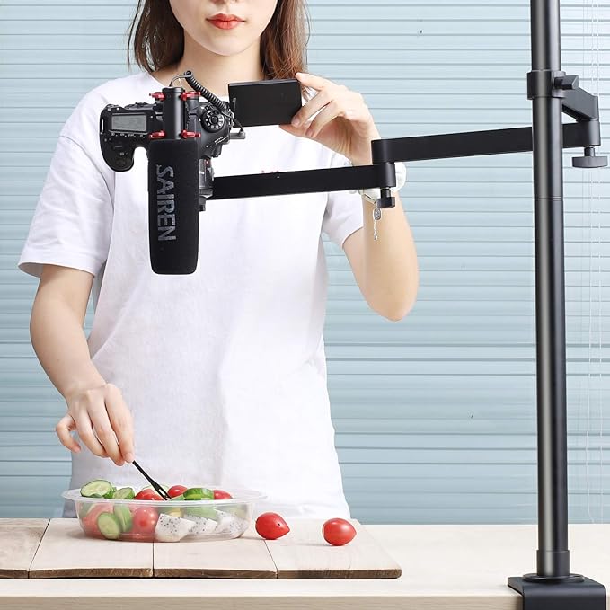 ULANZI Camera Desk Mount Stand with Flexible Arm, Overhead Mount, Articulated Arm with 360° Rotatable Ball Head, Aluminum Desk Mounting Stand for Ring Light/DSLR Camera/Webcam/Panel Light