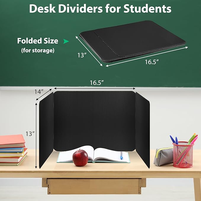 26 Pack Black Desk Dividers with Labels for Students, ROOKEA Waterproof Plastic Study Carrel Dividers, Privacy Classroom Shield Folder Boards Desk for Classroom Teacher Supplies Test Divider