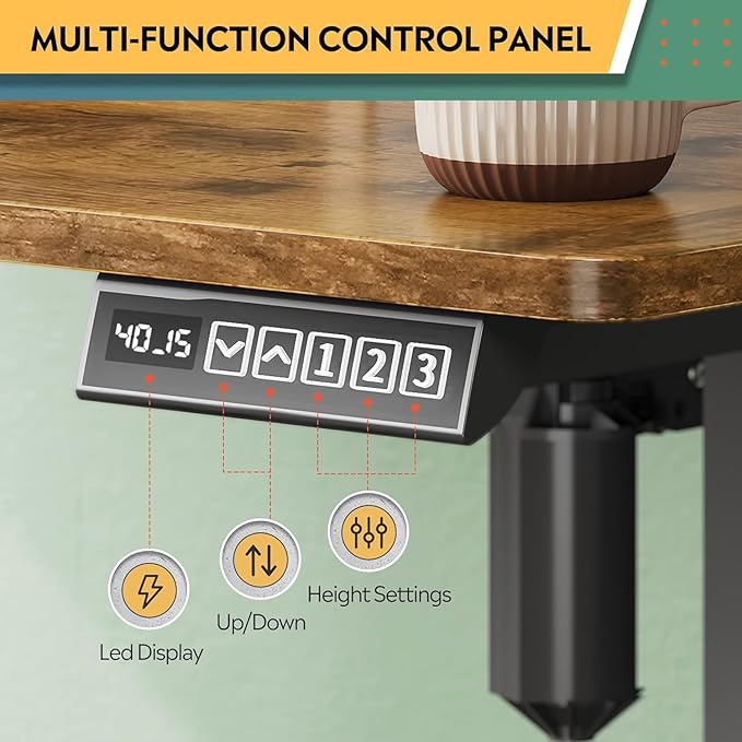 DEVAISE 48×24 Inches Electric Standing Desk with Drawers, Computer Desk with Adjustable Height, Storage Shelf, Built-in Power Outlets, Sit to Stand Desk for Home Office, Rustic Brown