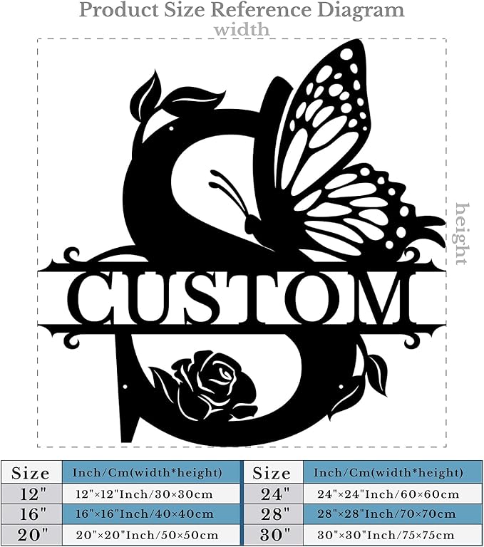 Personalized Custom Letter Name metal Signs,Custom Black Letter Monogram Wall Art Decor,Metal Signs Plaques Outdoor wall Decorative Signage (S)
