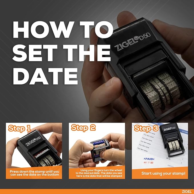 ZIGEL D50 Date Stamp with Received - Self Inking Date Stamp - Red
