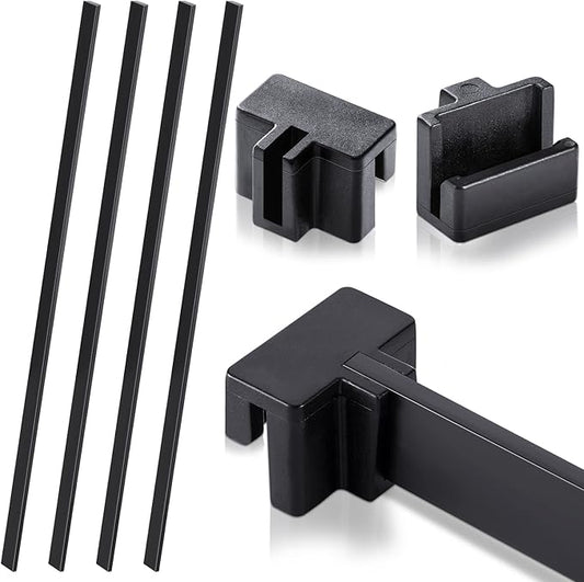 Epakh 4-Piece PVC Black Hanging File Folder Rails with 8 Clips, 1 x 0.75 x 0.75 Inches (Hooks), 15.75 x 0.59 x 0.13 Inches (Rails), Office, Home Use