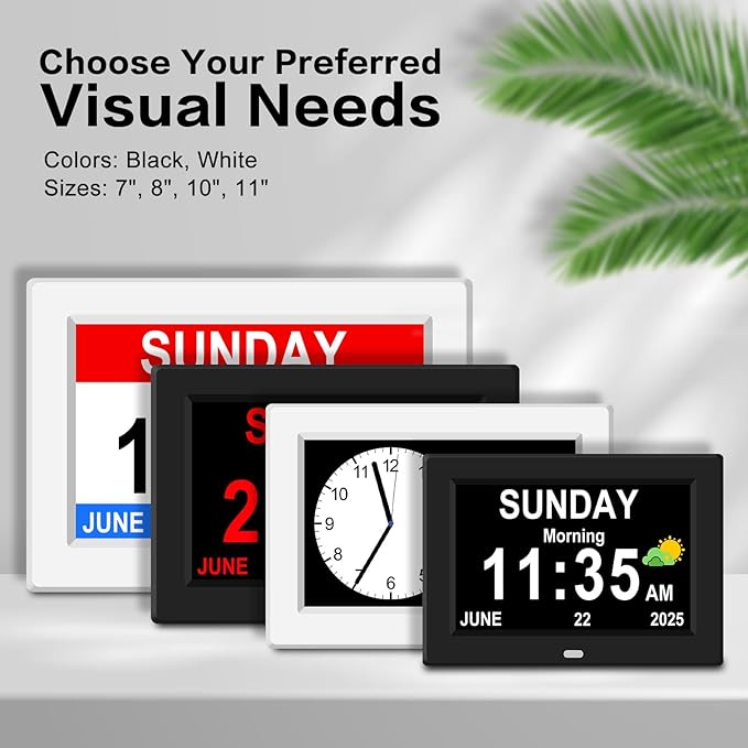 11'' Large Display Digital Clock for Seniors, Digital Calendar Alarm for Elderly Clock with Date Day of Week 12 Alarms 4 Colors Desk Wall Clocks for Memory Loss Alzheimers Dementia Auto DST/Dimmer