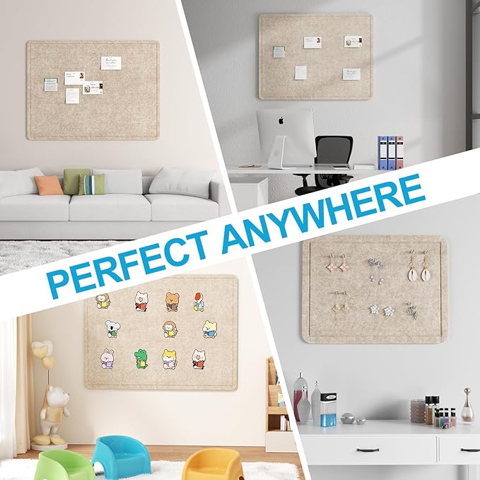 Large Felt Bulletin Board for Wall, 48"x36" Frameless Picture Board, Soft Felt Cork Board for Office, Home Planning & Office Wall Decor, Easy Install Pin Board(Beige)