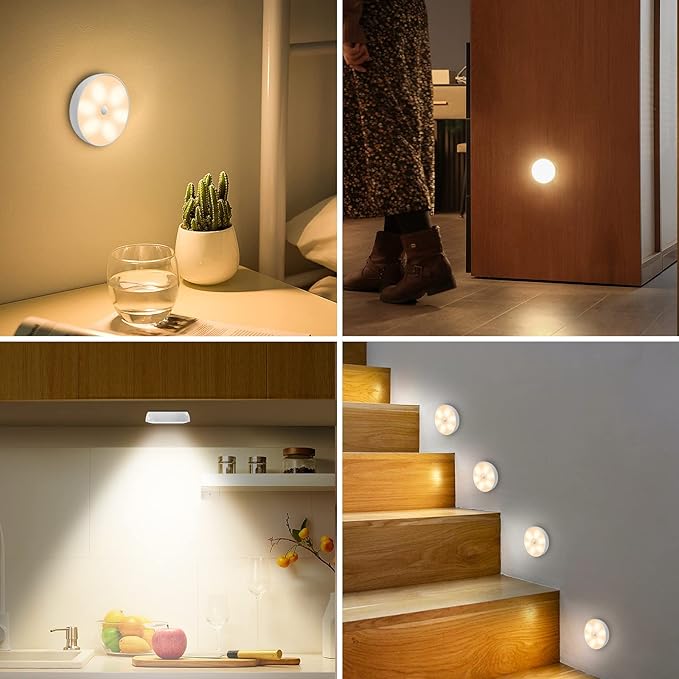 LED Closet Step Lights Motion Sensor Puck Light Compatible with Charging Station, 3 Colors Temperatures USB Rechargeable Indoor Under Cabinet Lighting(6 Pack, Without Charge Stand)