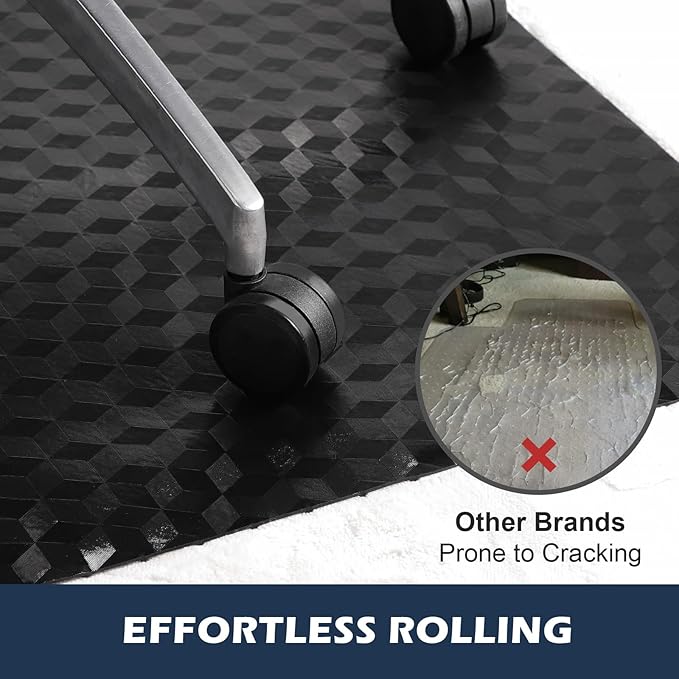 SALLOUS Chair Mat for Carpet 36" x 48" - 3D Geometric Chair Mat for Carpeted Floors, Heavy-Duty Carpet Protector Computer Desk Mat with Grips, Non-Slip Vinyl Floor Mat for Home Office, Black