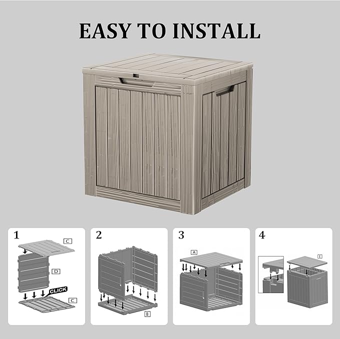 Yardgrace 30 Gallon Waterproof Deck Boxes for Outdoor - Compact Resin Patio Storage Boxes, Pool Storage Bin with Lock for Cushions & Tools, UV-Resistant, Slate Grey