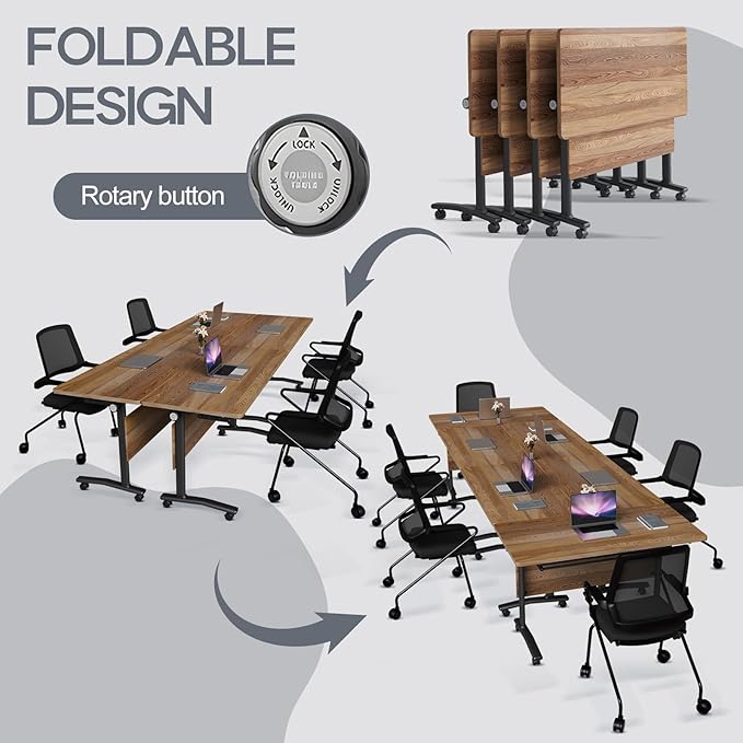 Folding Conference Table 4ft 5ft, Foldable Office Meeting Desk for 6 People, Multiple Sizes Colors Mobile Conference Room Table for Training Room School Business Furniture (2, White Walnut, 55in)