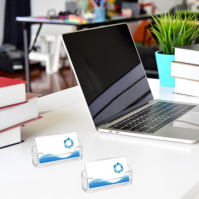 Mototo Acrylic Business Card Holder for Desk, 100 Pack Plastic Business Card Display Clear Business Card Holder Desktop Cards Stand for Home Office Exhibition Desk Table, Fits 30-50 Business Cards
