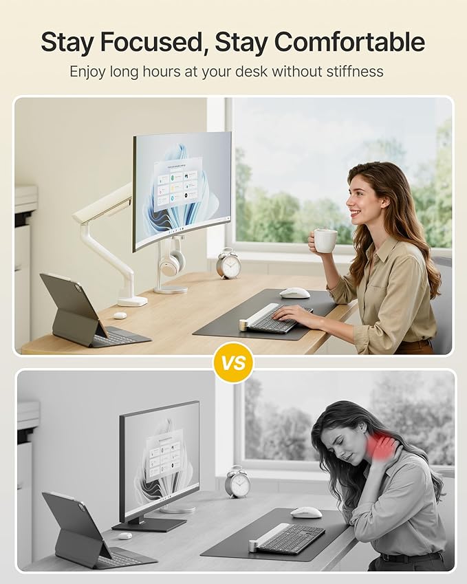 monTEK Single Monitor Arm, Mechanical Spring Monitor Arm for 17-40" Ultrawide Screens, Adjustable Monitors Desk Mount Holds up to 24.2 lbs with C Clamp/Grommet Desk Mount, VESA 75/100mm, MA1011WH