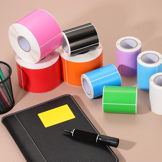 PATIKIL 3 x 5 Inch Rectangle Inventory Color Coding Labels 1 Roll, Square Self-Adhesive Inventory Label Stickers for Office Home Organization Name Tags, 500 Per Roll, Orange