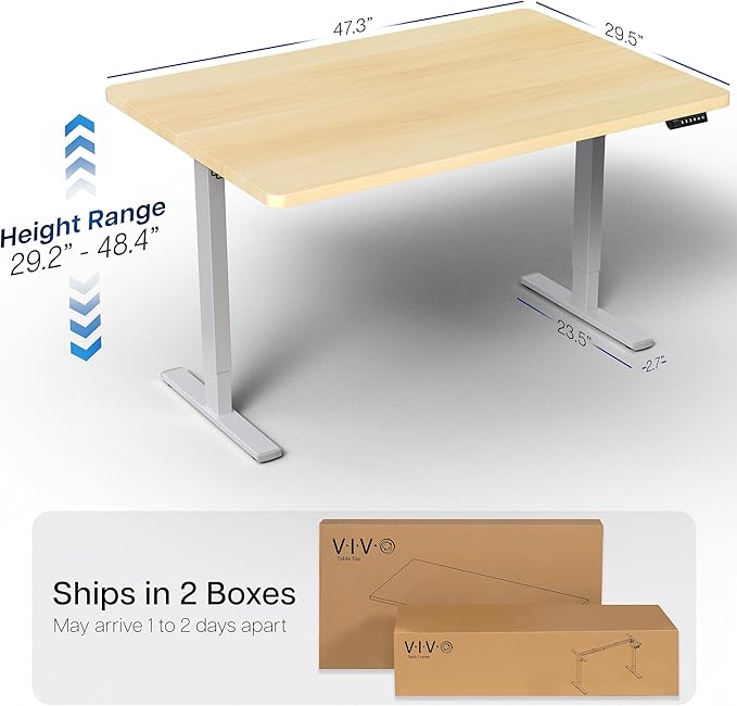 VIVO Electric 48 x 30 in Standing Desk, Memory Height Adjustment, 1B Series, Holds 220 lbs, One-Piece Light Wood Top, Gray Frame, DESK-KIT-1G5C