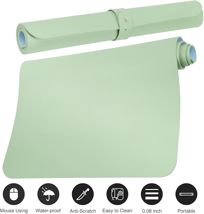 Boutilon Leather Desk Pad Protector,Non-Slip Mouse Pad,Laptop Desk Pad,Office Mouse Mat,Waterproof Leather Desk Blotter,Desk Writing Pad for Office and Home (L-Green,35"x 17")