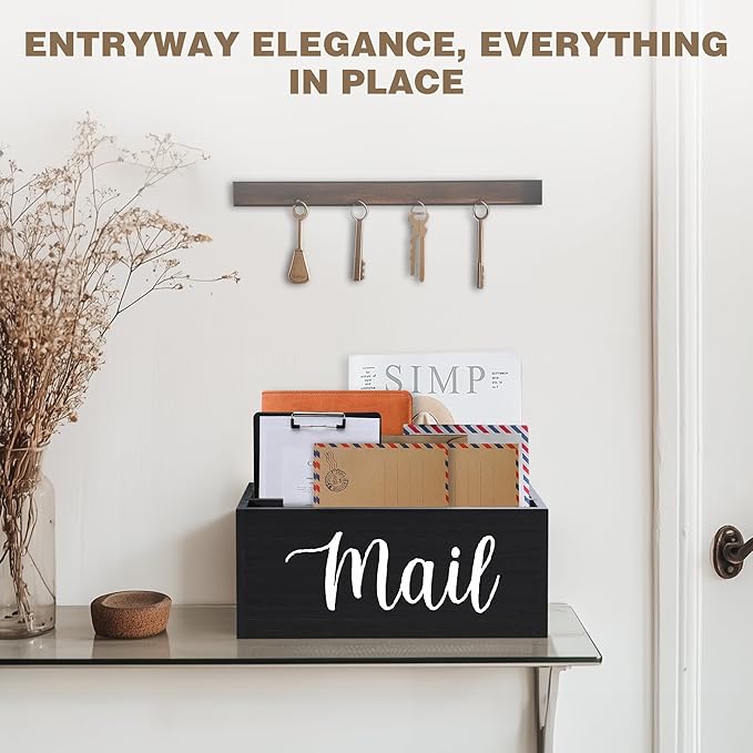 Mail Holder Countertop with 3-Slot, Mail Organizer for Desk with Removable Divider, Desktop Mail Basket Sorter Organizer, File Paper Letter Envelope Bill Holder for Office Home Entryway (Black)