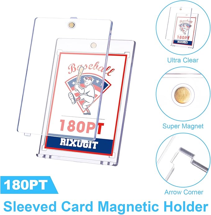 25-Pack 180pt Sleeved Card Magnetic-Holders - One Touch Card Holder, Fits Sleeved Card First, Magnet Card Case, Inner Size 2.63″×3.70″, Clear Hard Case for Trading Cards, Sports Card, Games Cards ﻿