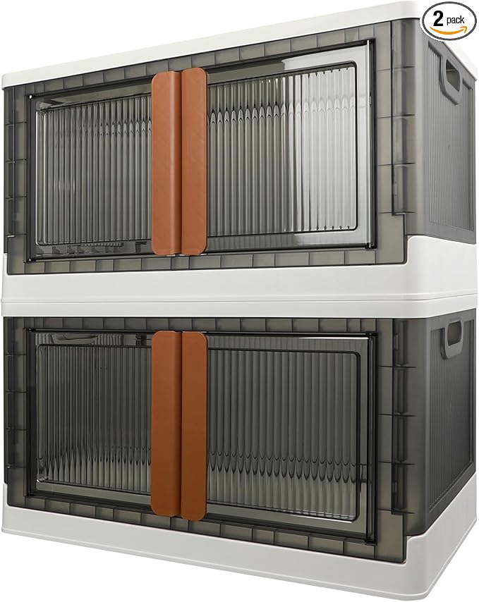 AssHMKIT Storage Bins, Cabinet with Lids, Extra Large Useful Box, 19 Gallons (72L) Capacity (Per One), 2 Packs, Collapsible, Transparent, Home Organizer
