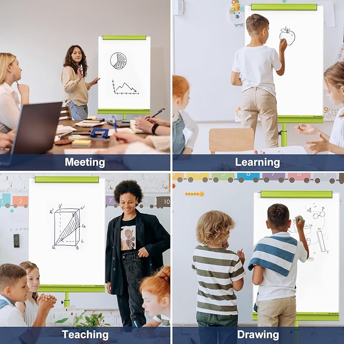 TSJ OFFICE Rolling Whiteboard Standing - 40 x 26 Inches Magnetic Mobile White Board with Stand, Height Adjustable Dry Erase Board on Wheels with Paper Clamp on Top, Green