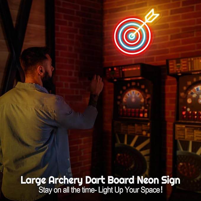 Dart Board Neon Sign for Adult Kids, Dart Target Neon Led Signs, Funny Decor for Man Cave Bar Game Room Bedroom Indoor, Man Cave Led Light Up Signs