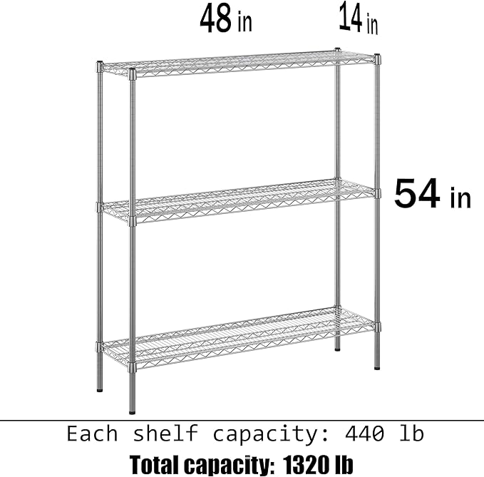 Regal Altair 14" Deep x 48" Wide x 54" Height Wire Shelving Kit | 3-Tier | NSF Commercial Storage Rack Unit