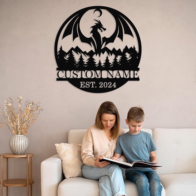 Dyoart Personalized Dragons Metal Signs - Custom Metal Dragon Wall Decor, Metal Name Sign, Black Western Dragons Metal Wall Art, Evil Dragons Signs Gift, Outdoor Metal Wall Art, Letter Wall Decor