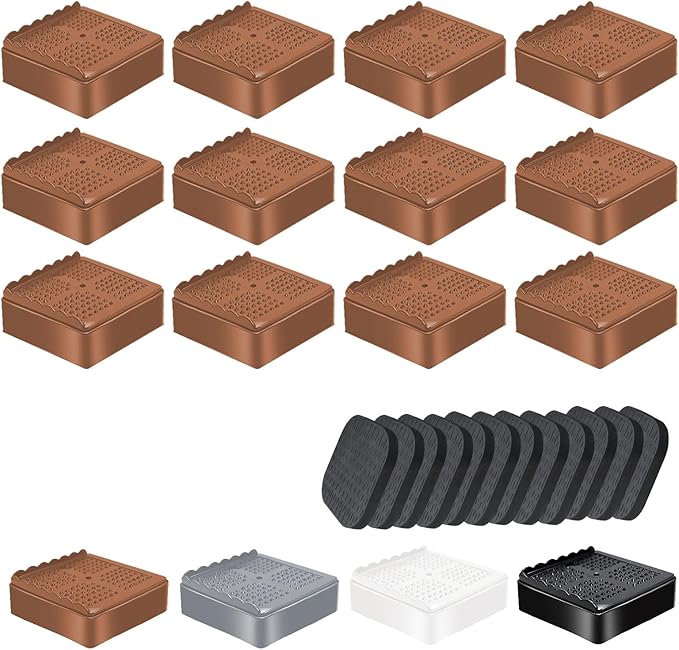 shouwuhho Furniture Risers, 12 Pack Bed Risers with Non-Slip Grip and Heavy Duty Support, 1 Inch 2 Inch 3 Inch 4 Inch Height Lift for Couch, Sofa, Table, Desk, Chair, Refrigerator - Brown, 1 Inch