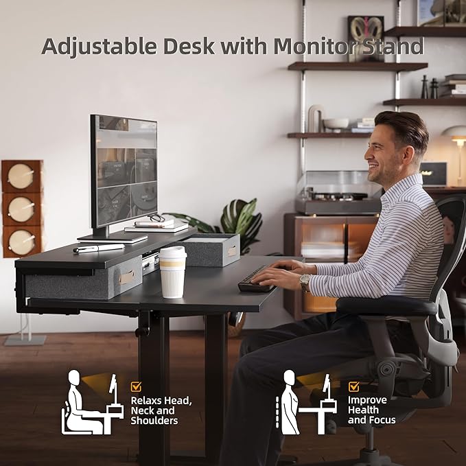Claiks Electric Standing Desk with 2 Drawers, Adjustable Standing Desks with Storage, Height Adjustable Stand up Desk for Home Office with 2 Hooks,48 Inch Black