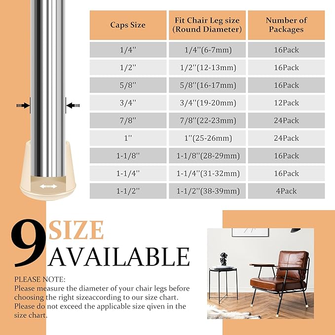 1-1/4" Round Rubber Chair Leg Tips Caps, Chair Leg Floor Protectors Furniture Legs Caps Non Slip Reduce Noise for Hardwood Floors - White, 16 Pack