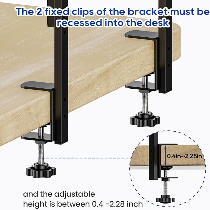 ART-GIFTREE Clamp On Desk Shelf 2-Tier, 12.5 inche Wood Shelving Unit for Office Desk/Gaming Accessories, Tabletop Book Storage Rack, Shelf for Top & Under of Desk, Brown
