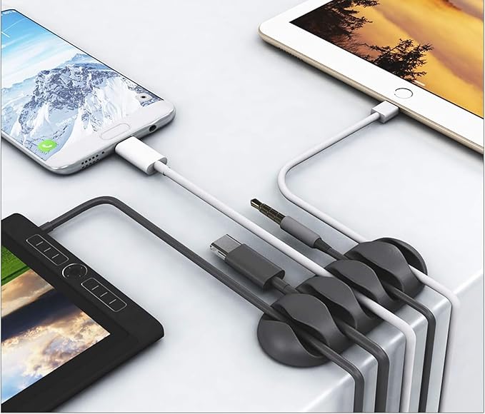 OHill Desk Cable Management Cord Organizer, 24 Pack Black Self Adhesive Cord Holder Cable Clips, Ideal Cable Organizer Wire Keeper for Desk, Nightstand, Phone Charger, Computer, Home, Office, Car